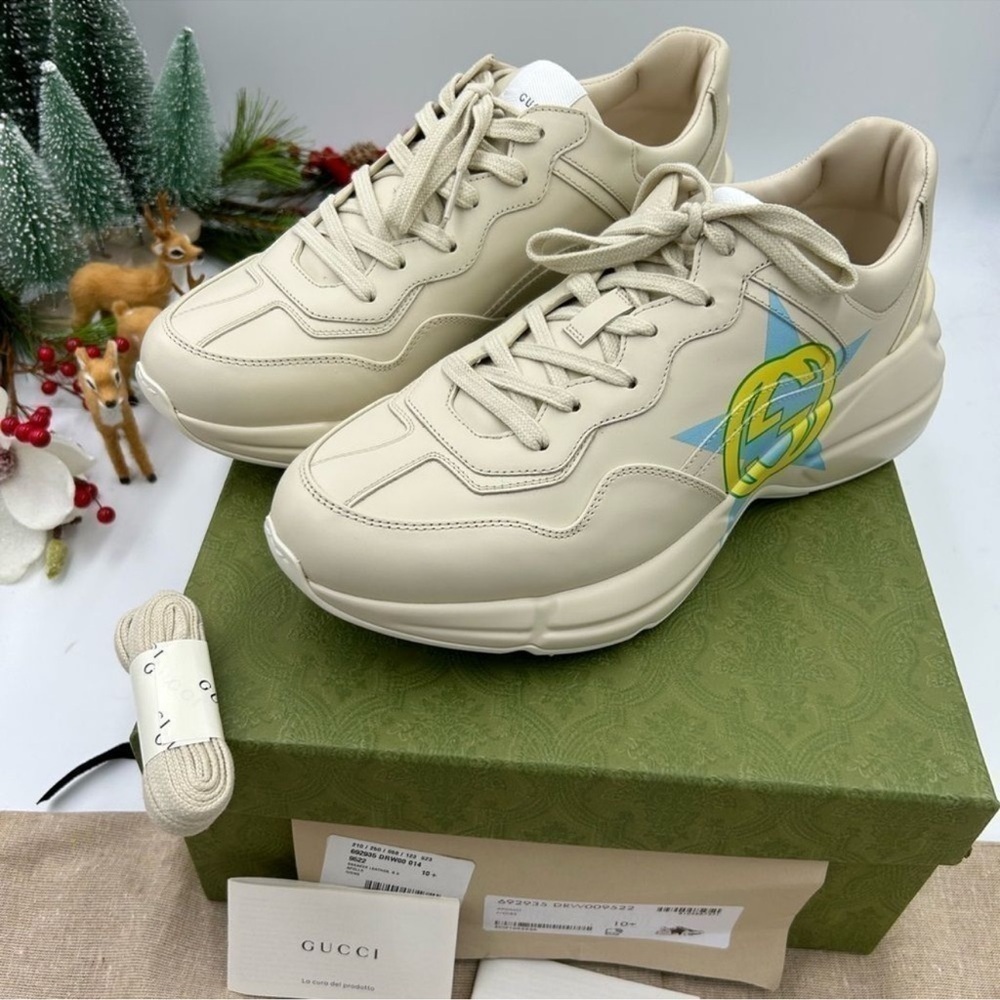 Men’s Gucci rython logo leather sneakers size 9 made in Italy - Picture 10 of 11